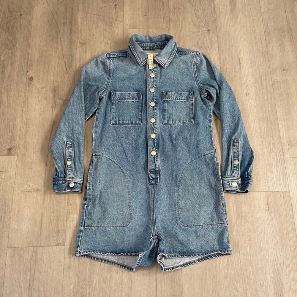 MADEWELL Long Sleeve Burnham Wash Denim Romper Women’s Size XS